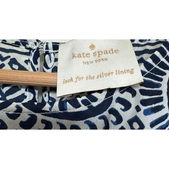 Kate Spade Silk Midi Dress Navy White Print Sleeveless Size 6 - Picture 3 of 6